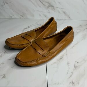 Saks Fifth Avenue BLACK Tan Leather Slip on Driving Loafers Preppy